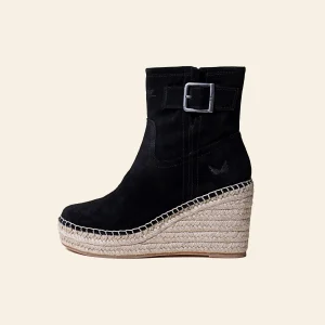 BOTIN CUÑA MEDIA SERRAJE HEBILLA NEGRO LEZNA